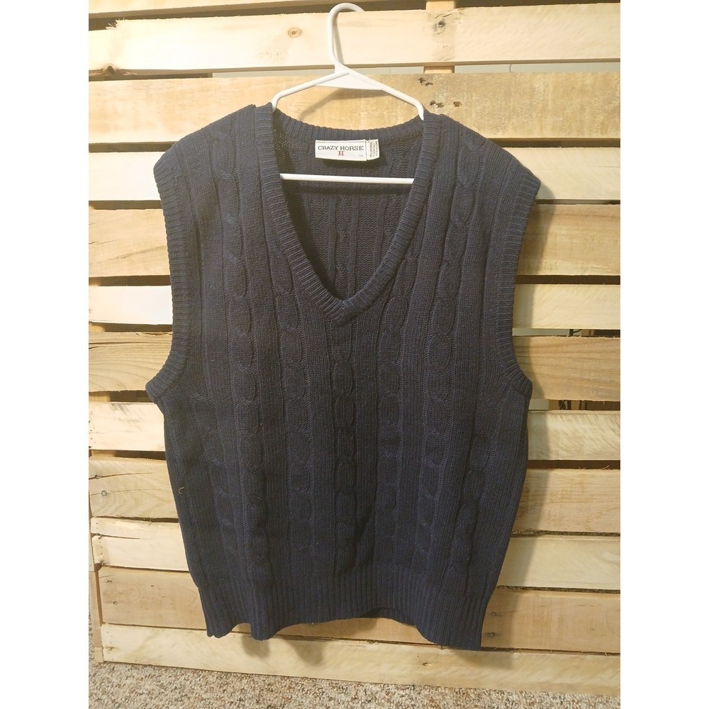 Vintage Crazy Horse  II 💯  Percent Lambs   Wool Vest Vintage Medium  Dark Blue‎